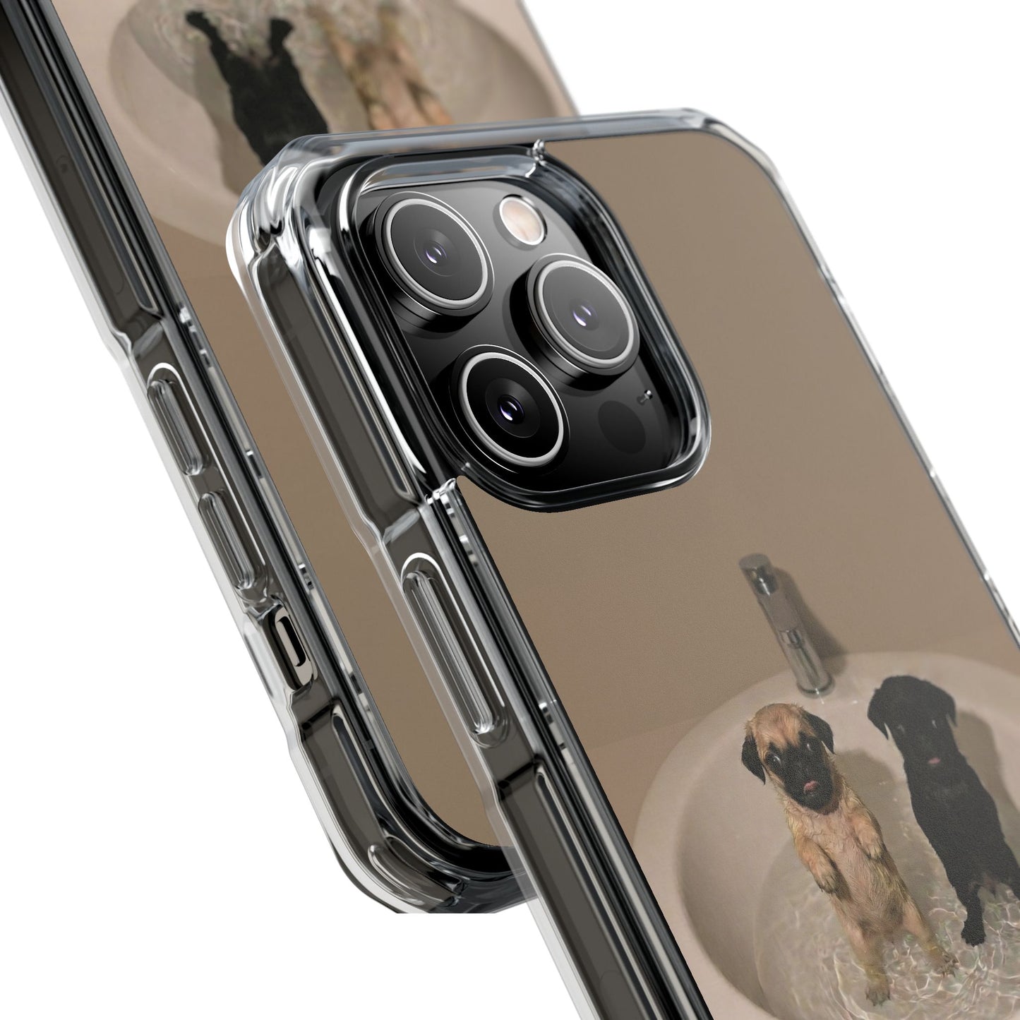Clear Magnetic Phone Case – Cute Pups in Sink Photo Design