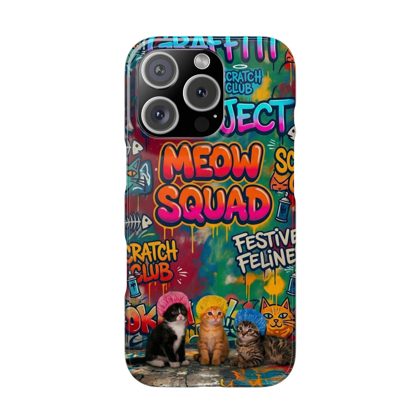 Meow Squad Graffiti Phone Case — Colorful Cat Crew Slim Case