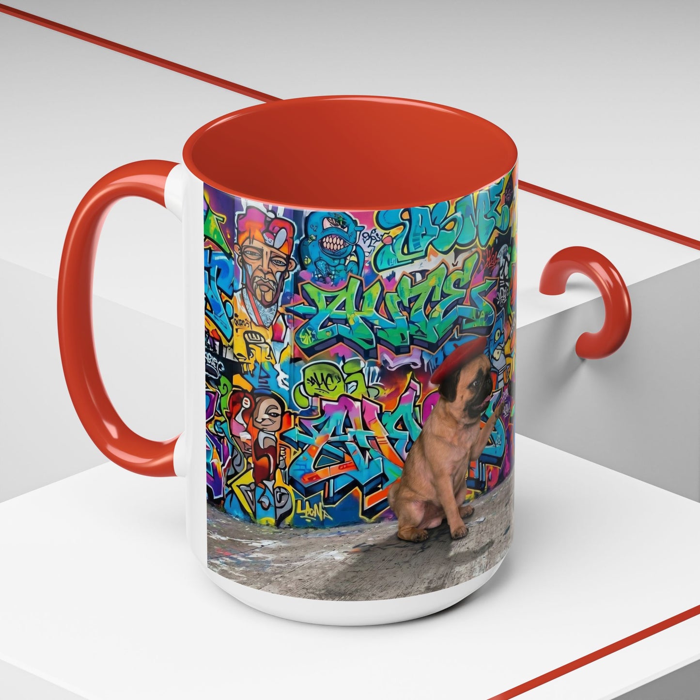 Graffiti Pug Coffee Mug — Colorful Street Art Accent Mug (11/15oz)