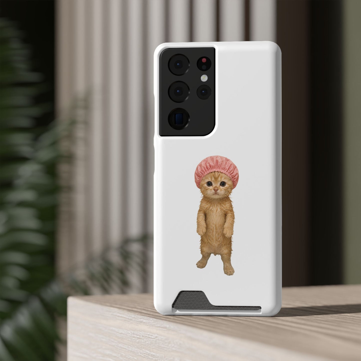 Cute Cat Shower Cap Phone Card Case