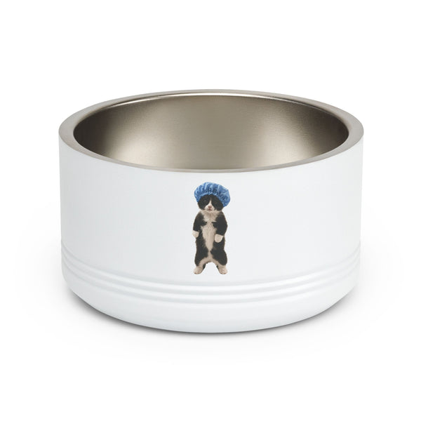 Cute Cat with Blue Shower Cap Pet Bowl  (18 oz)