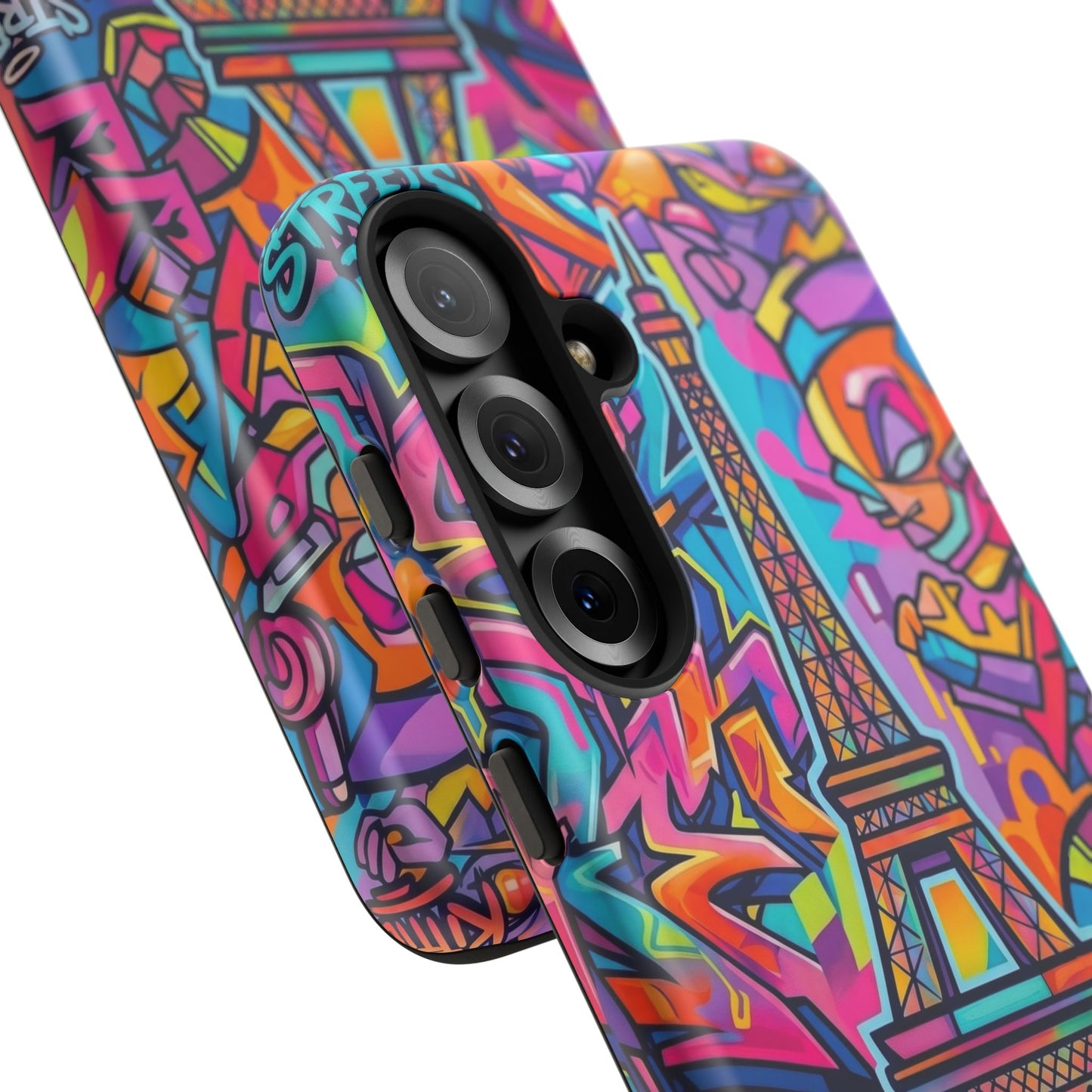 Cat Graffiti Eiffel Phone Case — Colorful Urban Parisian iPhone Cover