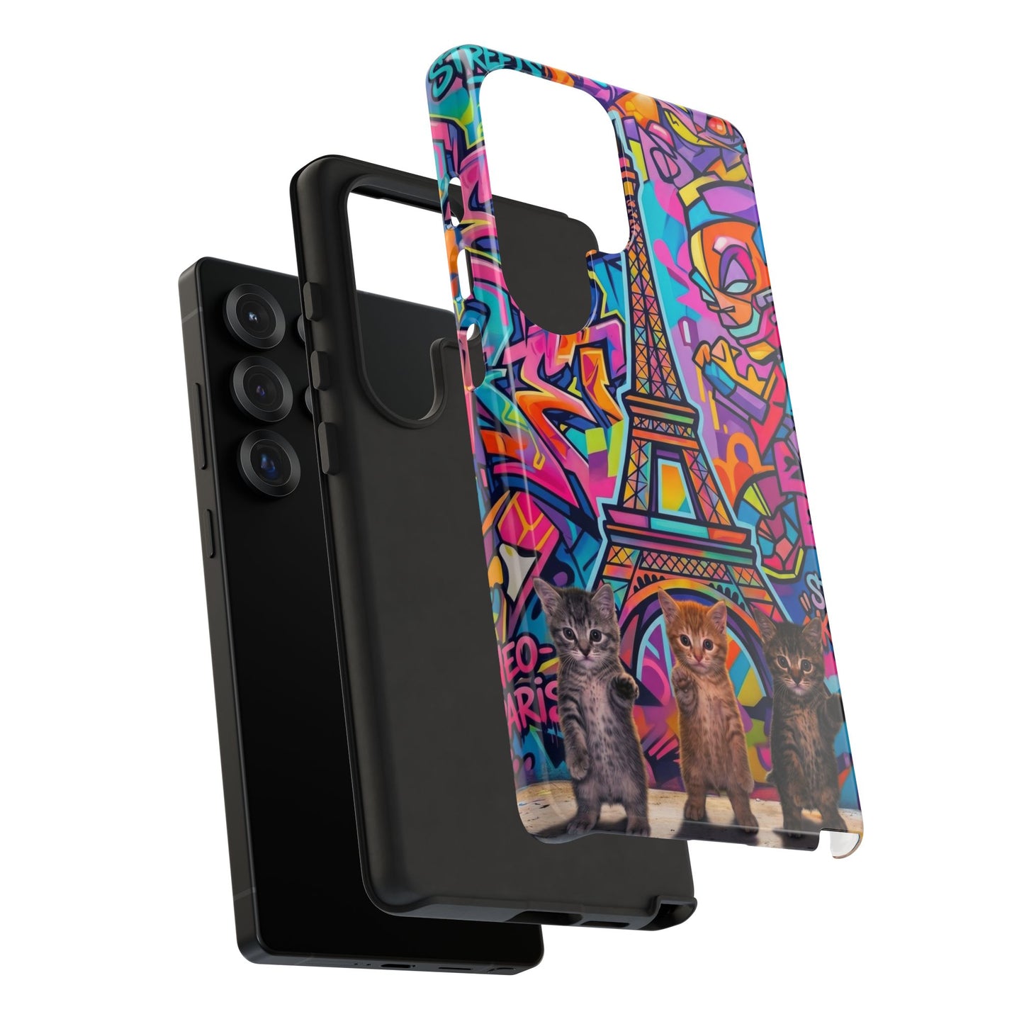 Cat Graffiti Eiffel Phone Case — Colorful Urban Parisian iPhone Cover