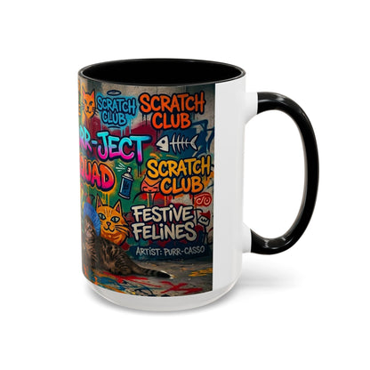 Graffiti Meow Squad Accent Coffee Mug — Cute Kittens ‘Purr-ject’ Street Art Design (11/15oz)