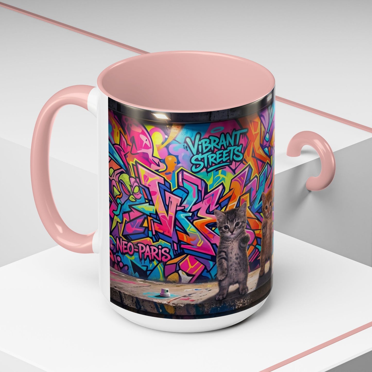 Street Kitties Graffiti Coffee Mug — Colorful Cat Art Accent Mug (11/15oz)