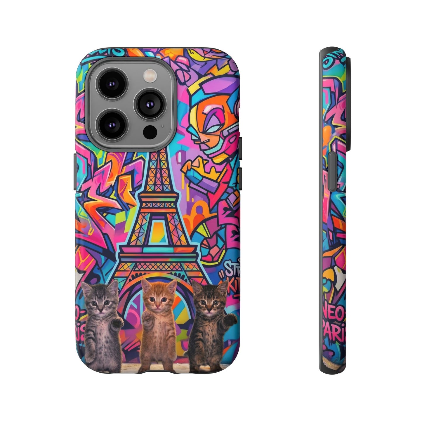 Cat Graffiti Eiffel Phone Case — Colorful Urban Parisian iPhone Cover