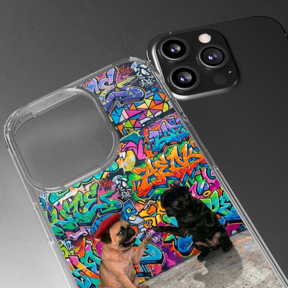 Clear Phone Case — Colorful Graffiti Pugs Design