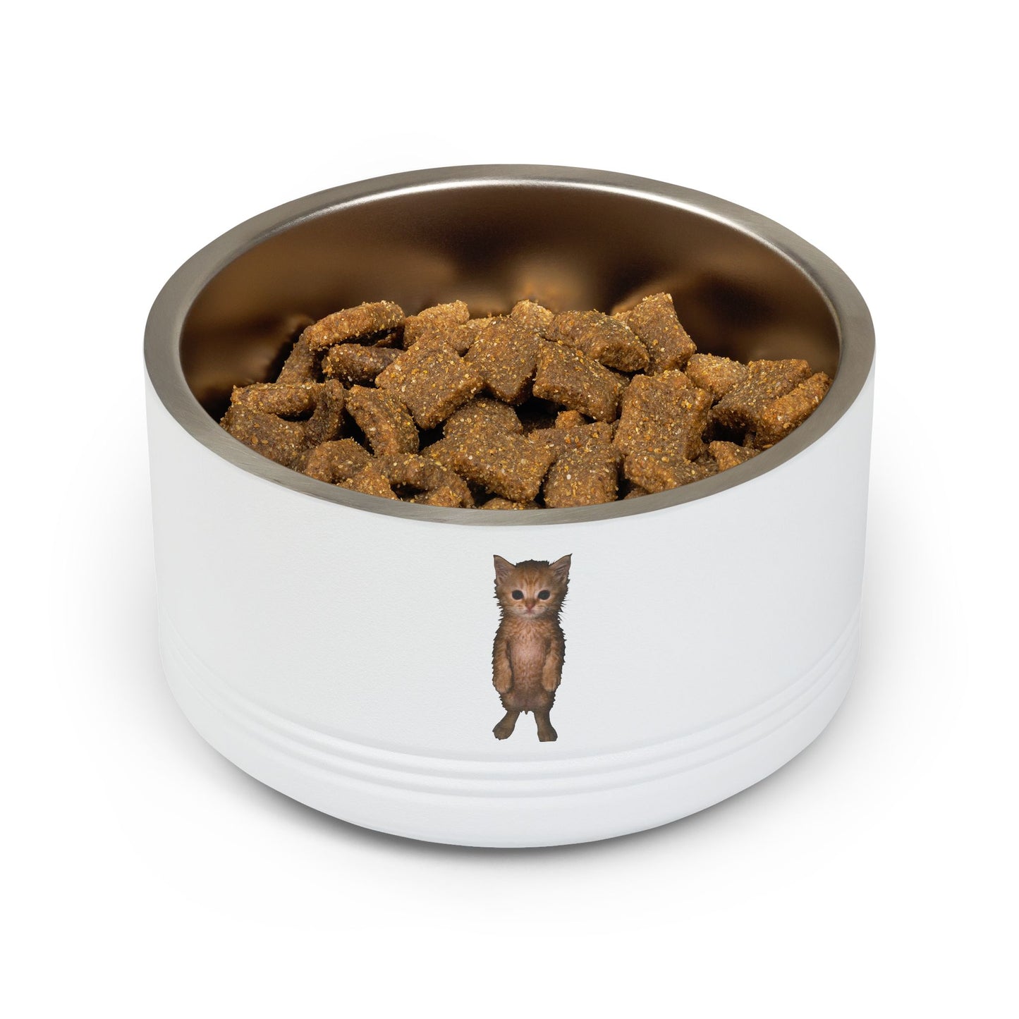 Cute Standing Kitten Stainless Steel Pet Bowl — 18 oz Cat Food & Water Dish