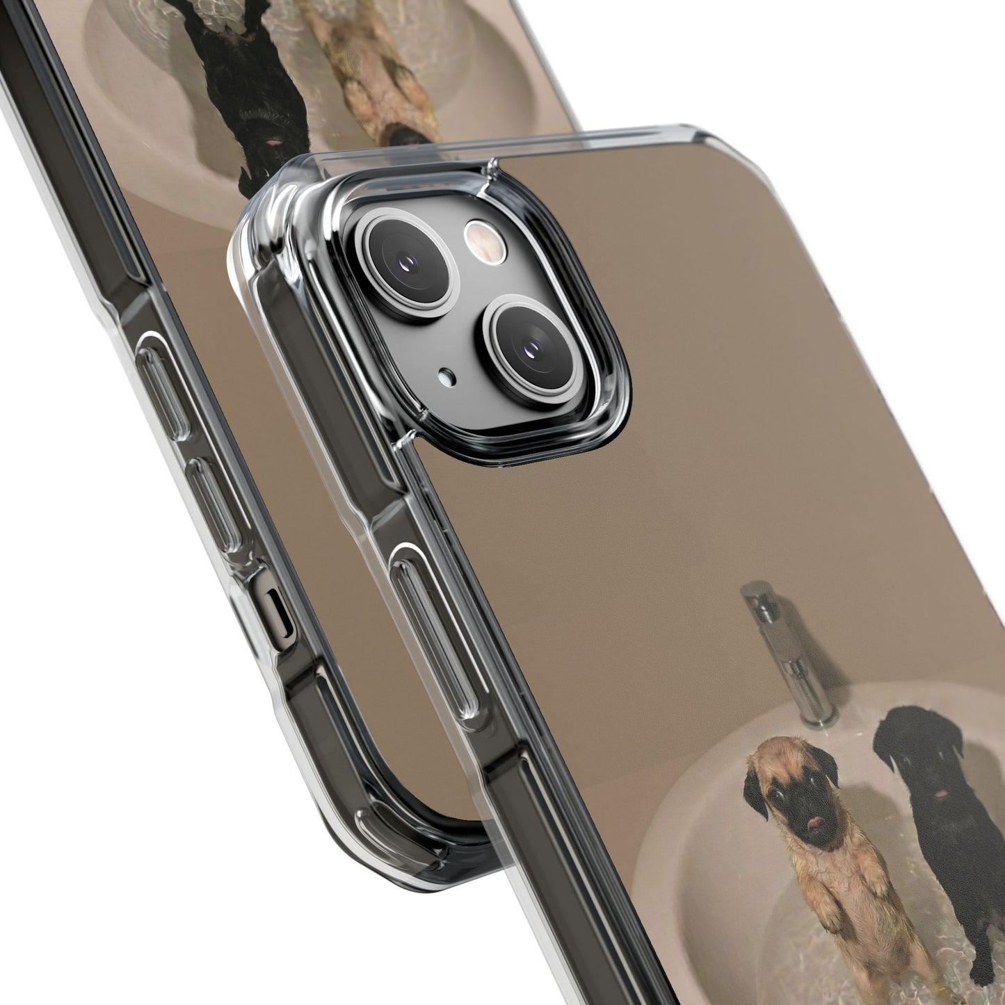 Clear Magnetic Phone Case – Cute Pups in Sink Photo Design