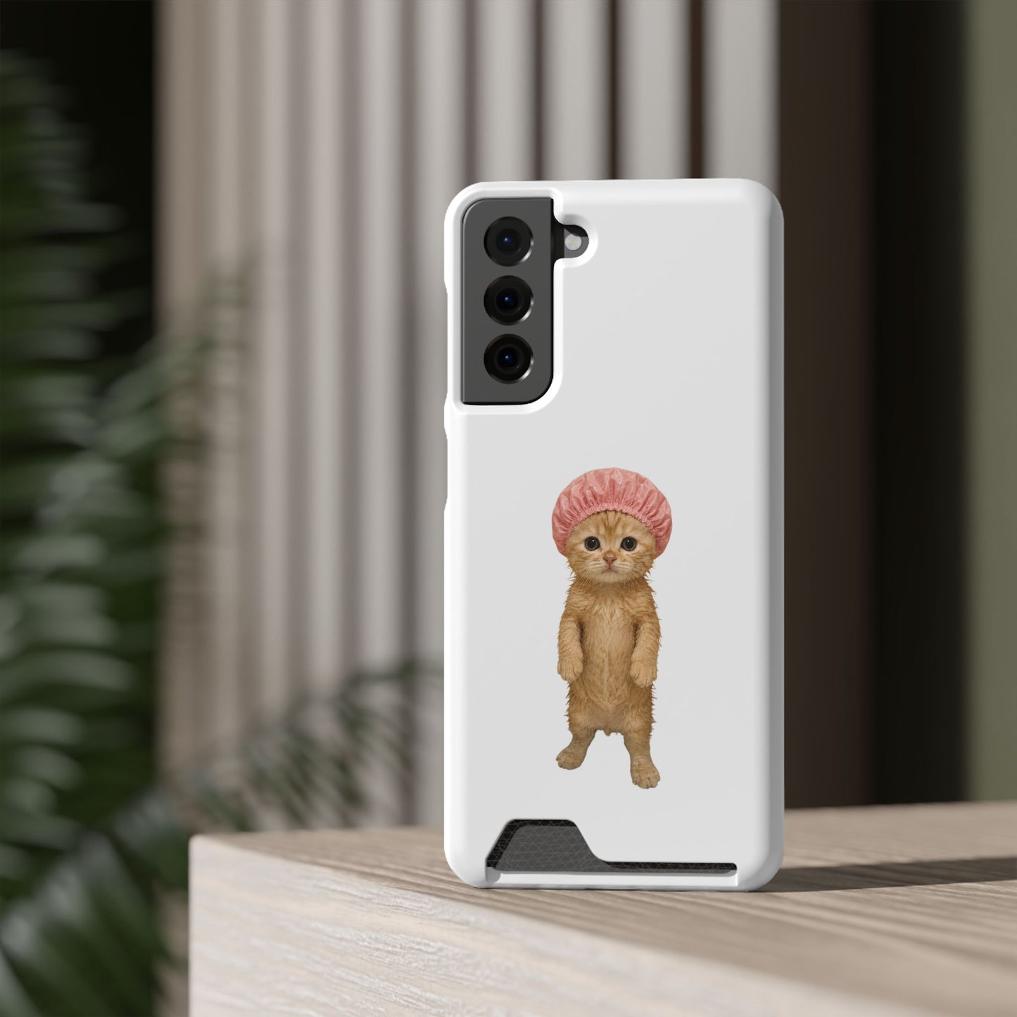 Cute Cat Shower Cap Phone Card Case