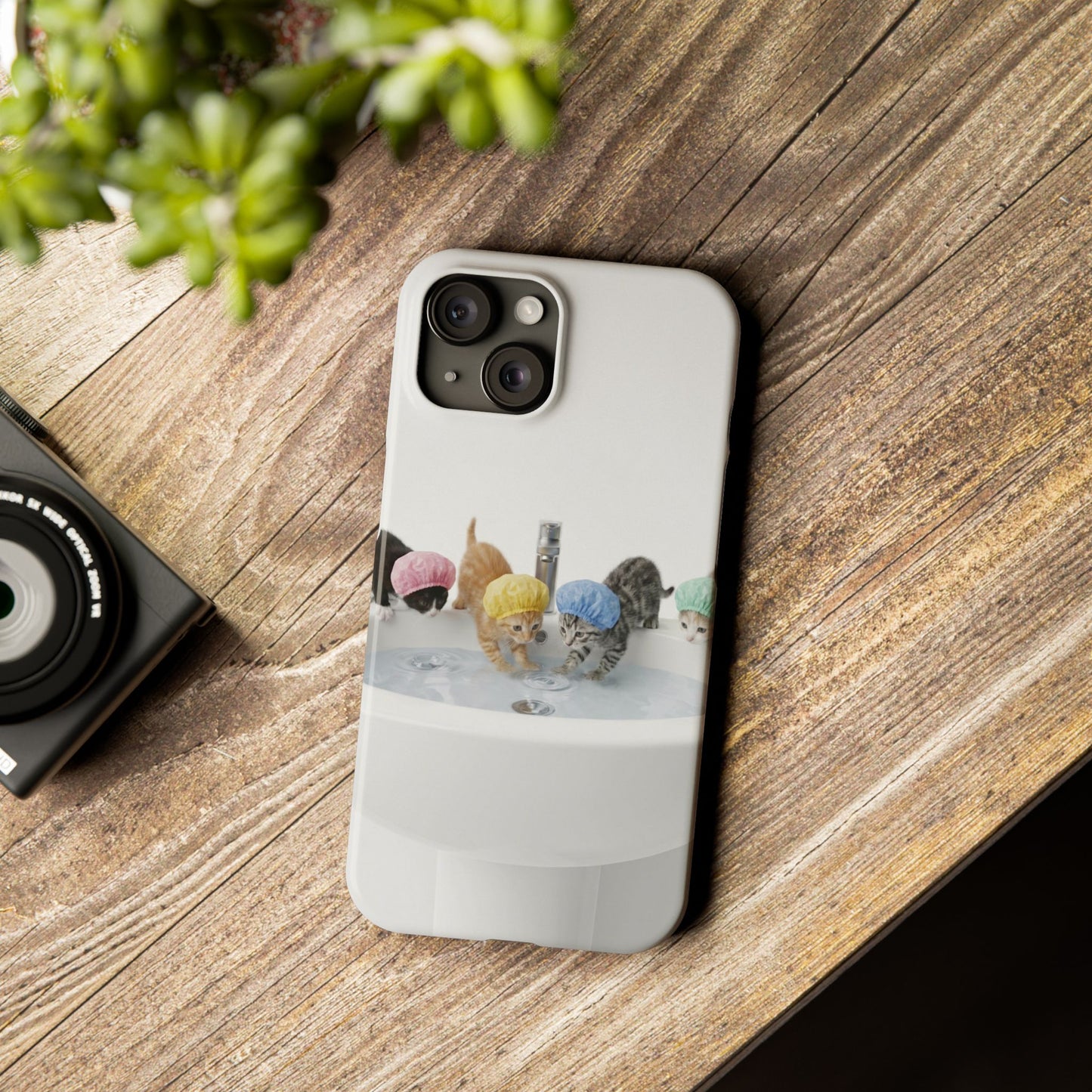 Slim Phone Case — Cute Kittens in Bathtub Design