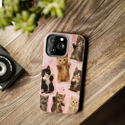 Cute Kittens Tough Phone Case — Pink Paw Print Protective Phone Cover