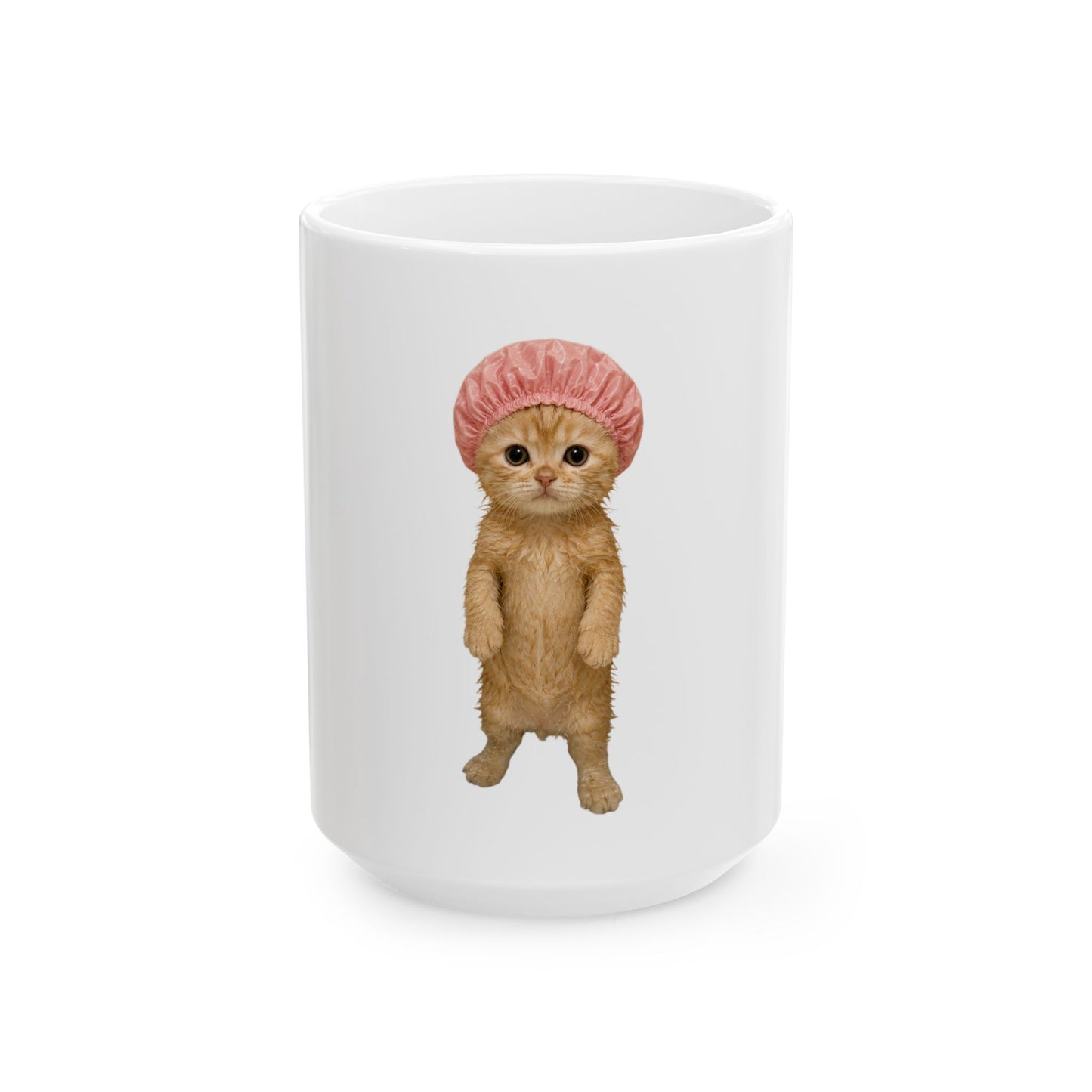 Cute Kitten Shower Cap Ceramic Mug (11oz, 15oz)