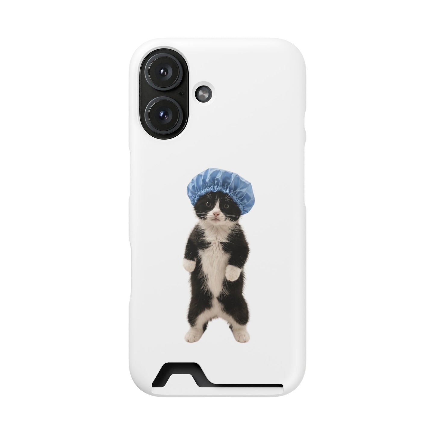 Cute Cat in Shower Cap Slim Phone Case with Card Holder