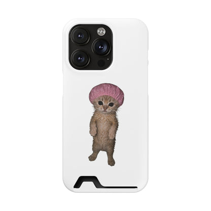 Cute Standing Kitten Cat Shower Cap  Phone Case with Card Holder