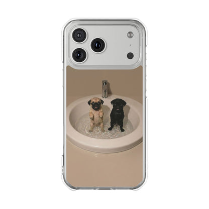 Clear Magnetic Phone Case – Cute Pups in Sink Photo Design