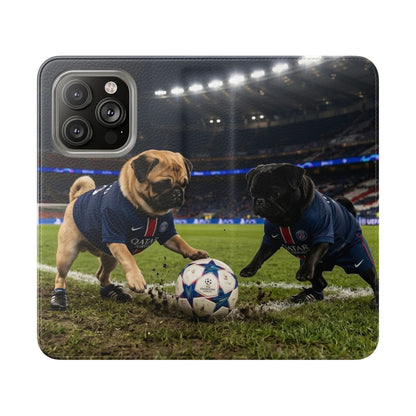 Flip Phone Case — Cute Soccer Pugs Design Wallet Cover