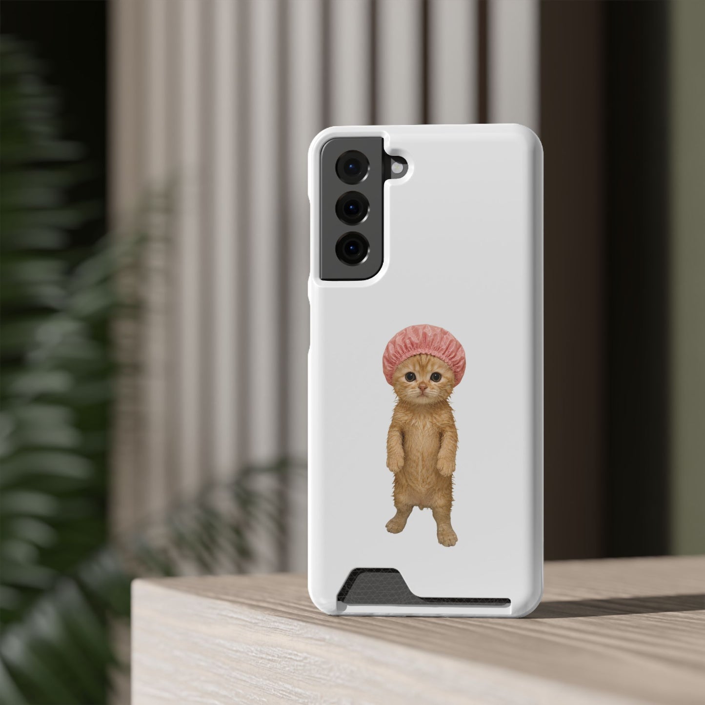 Cute Cat Shower Cap Phone Card Case