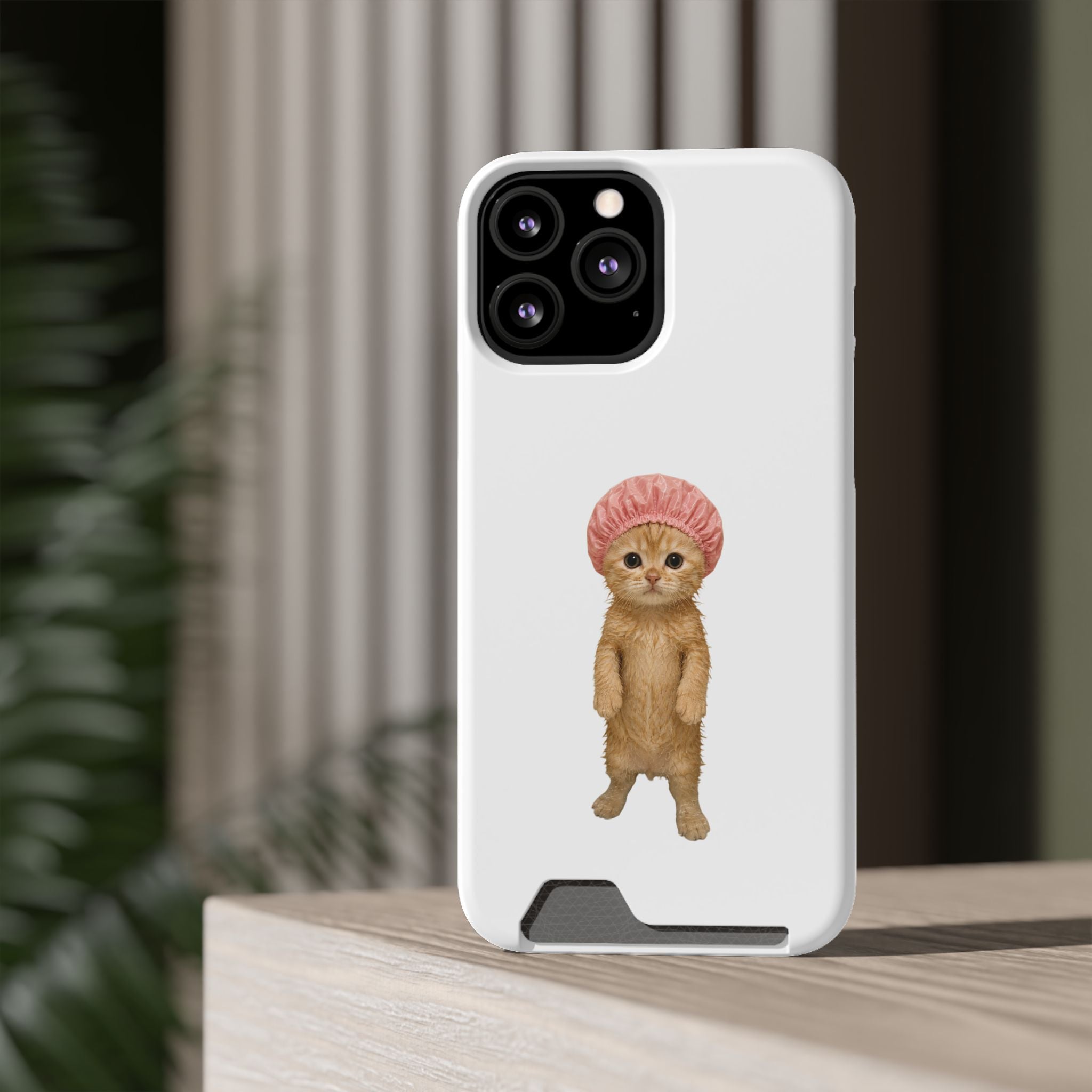 Cute Cat Shower Cap Phone Card Case