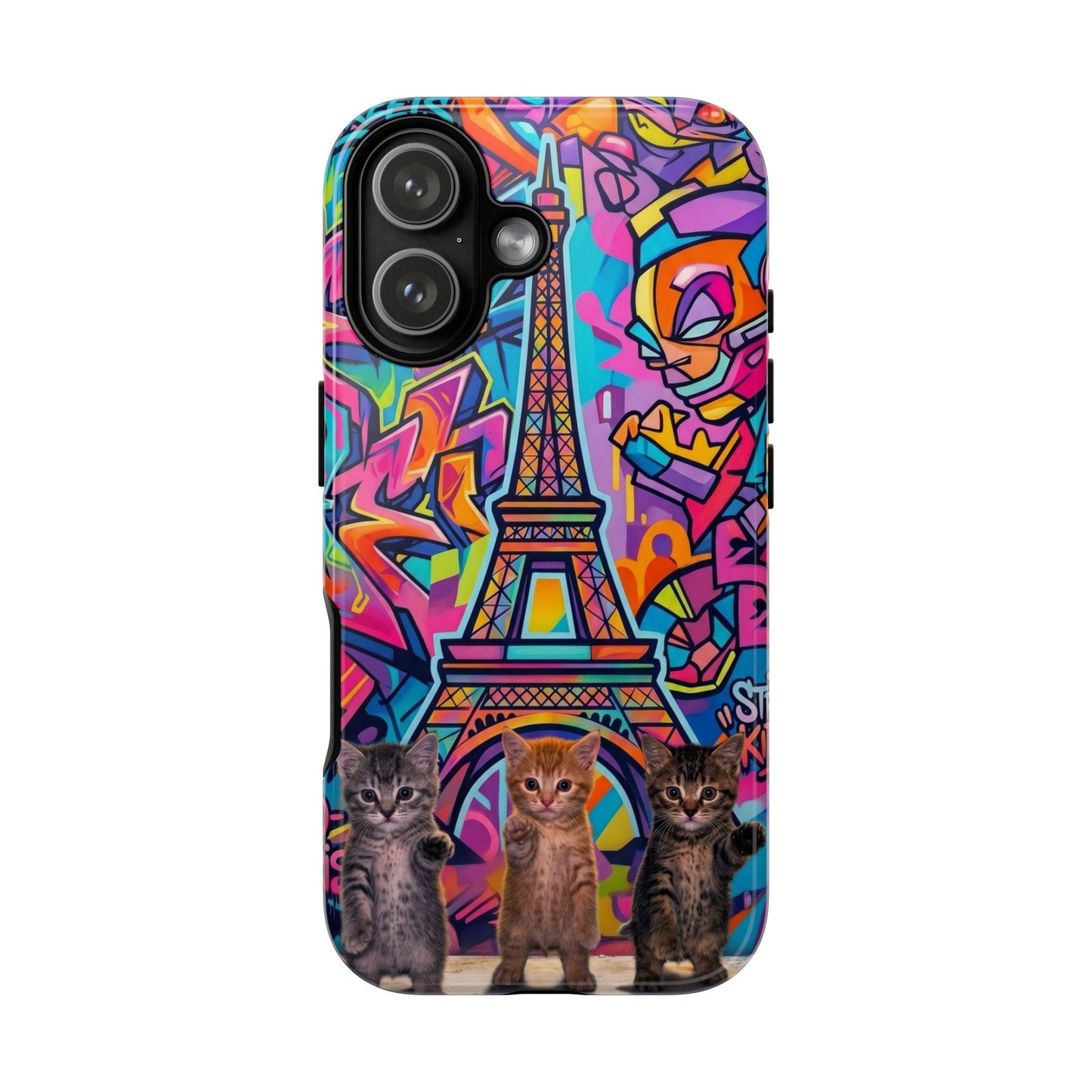 Cat Graffiti Eiffel Phone Case — Colorful Urban Parisian iPhone Cover