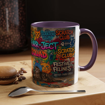 Graffiti Meow Squad Accent Coffee Mug — Cute Kittens ‘Purr-ject’ Street Art Design (11/15oz)