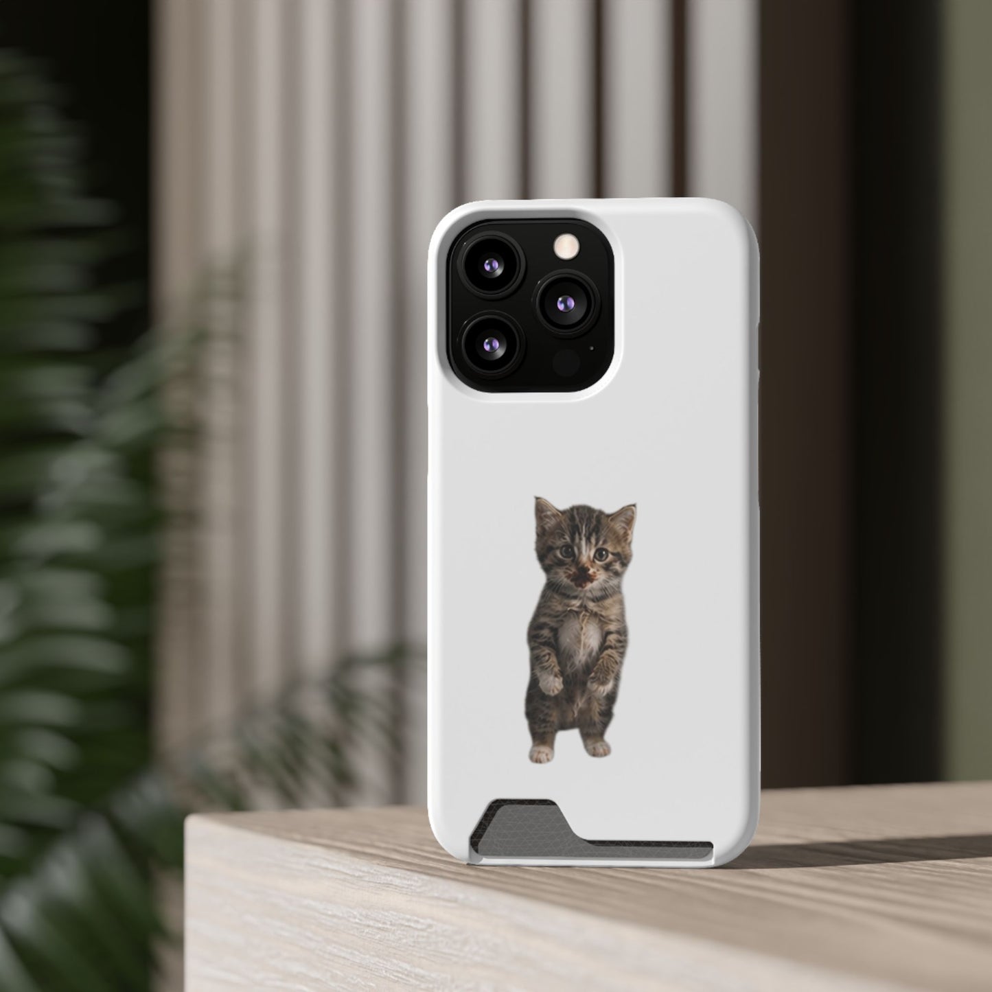 Cute Standing Kitten Phone Case with Card Holder