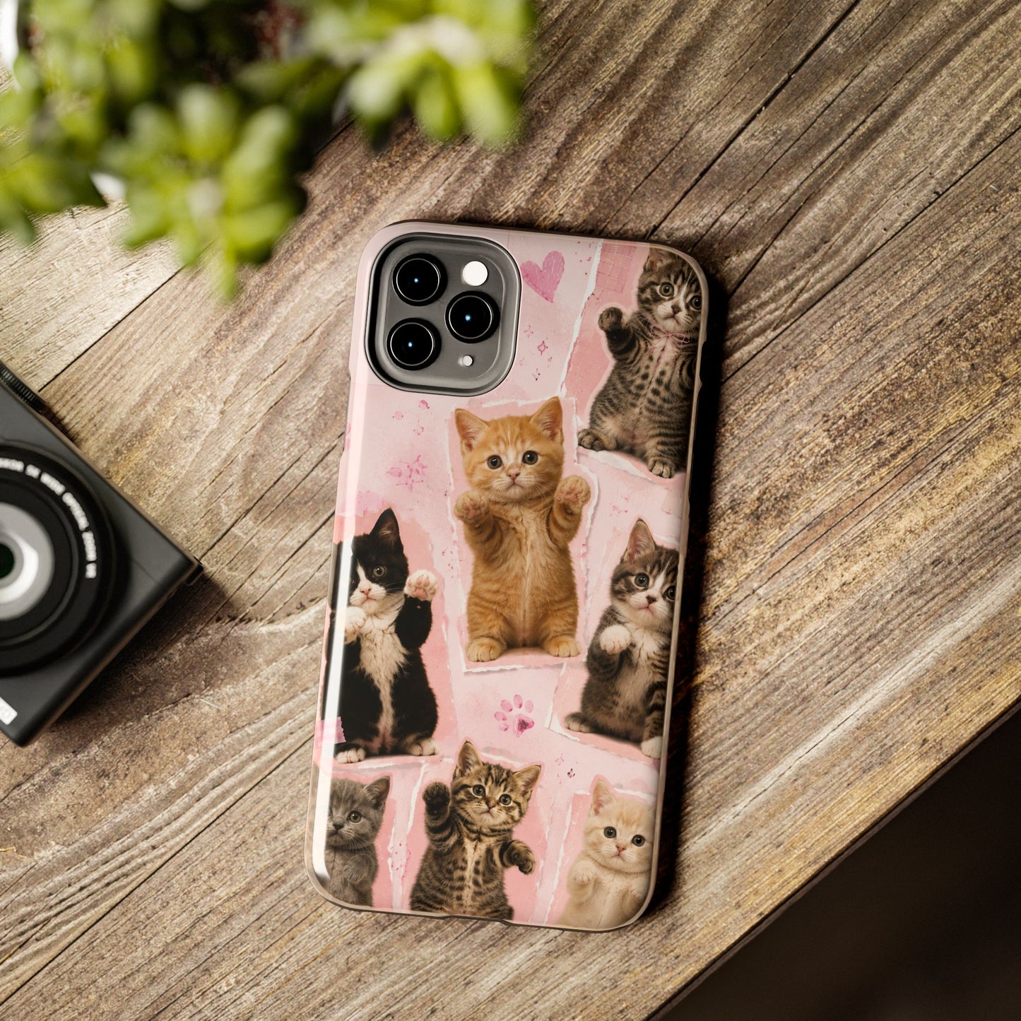 Cute Kittens Tough Phone Case — Pink Paw Print Protective Phone Cover