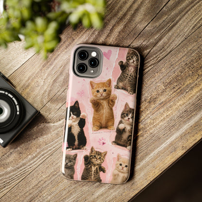 Cute Kittens Tough Phone Case — Pink Paw Print Protective Phone Cover