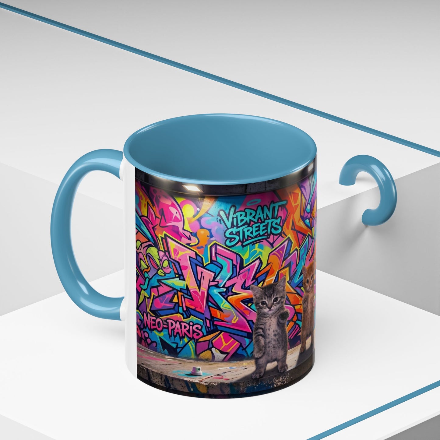 Street Kitties Graffiti Coffee Mug — Colorful Cat Art Accent Mug (11/15oz)