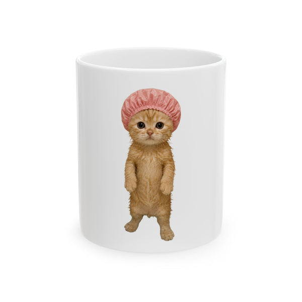 Cute Kitten Shower Cap Ceramic Mug (11oz, 15oz)