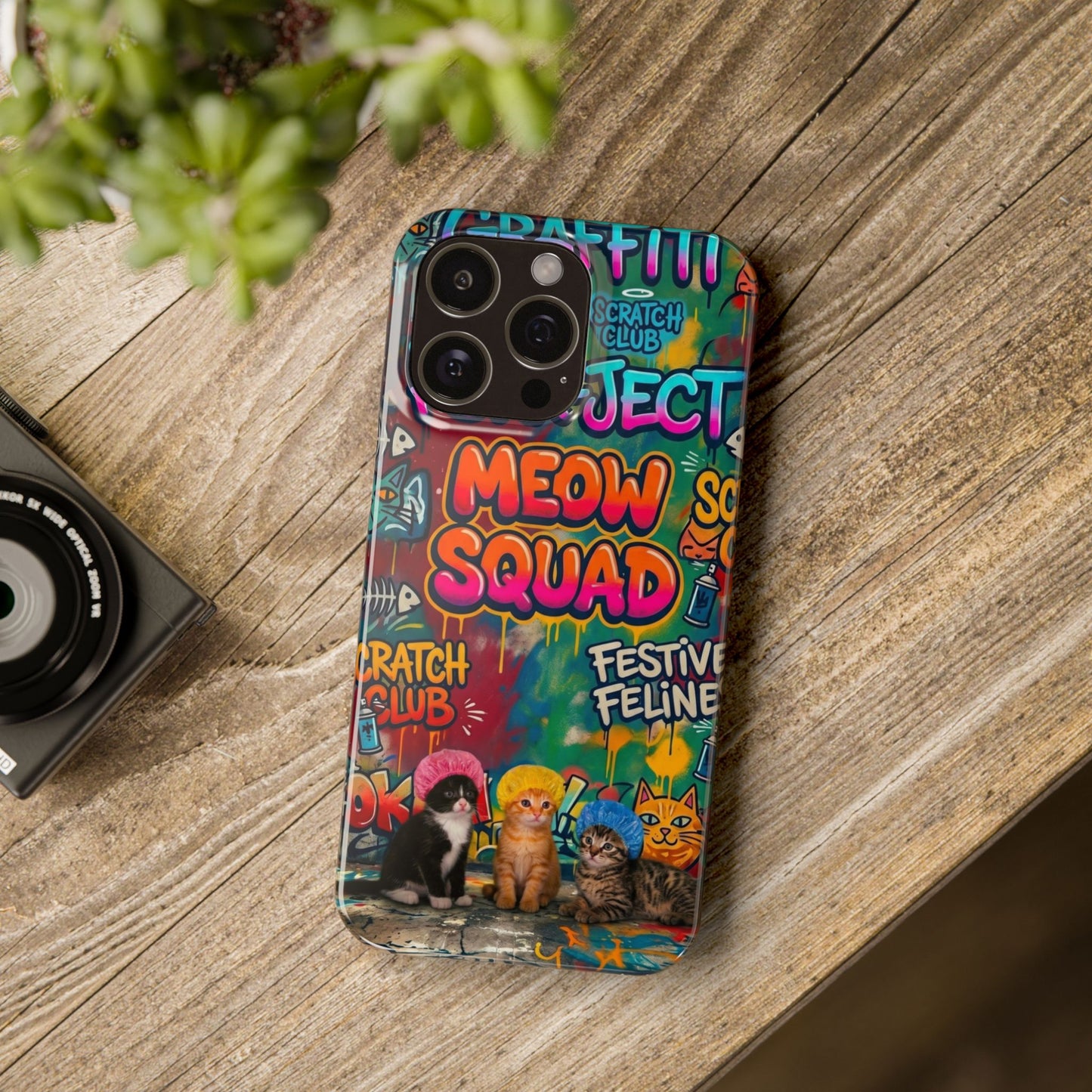 Meow Squad Graffiti Phone Case — Colorful Cat Crew Slim Case