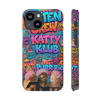 Cat Crew Katty Klub Phone Card Case — Cute Graffiti Kitten Wallet Phone Case