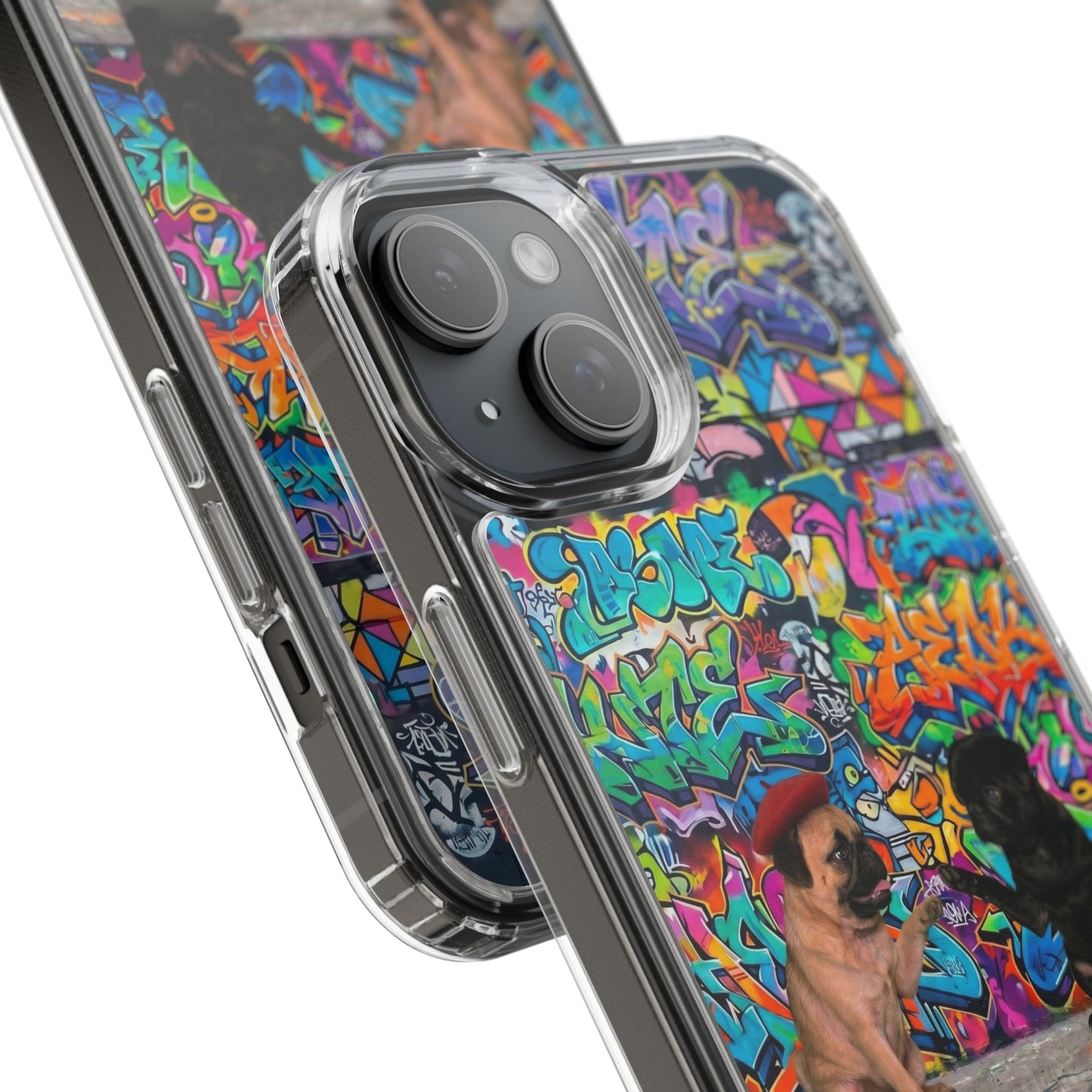 Clear Phone Case — Colorful Graffiti Pugs Design