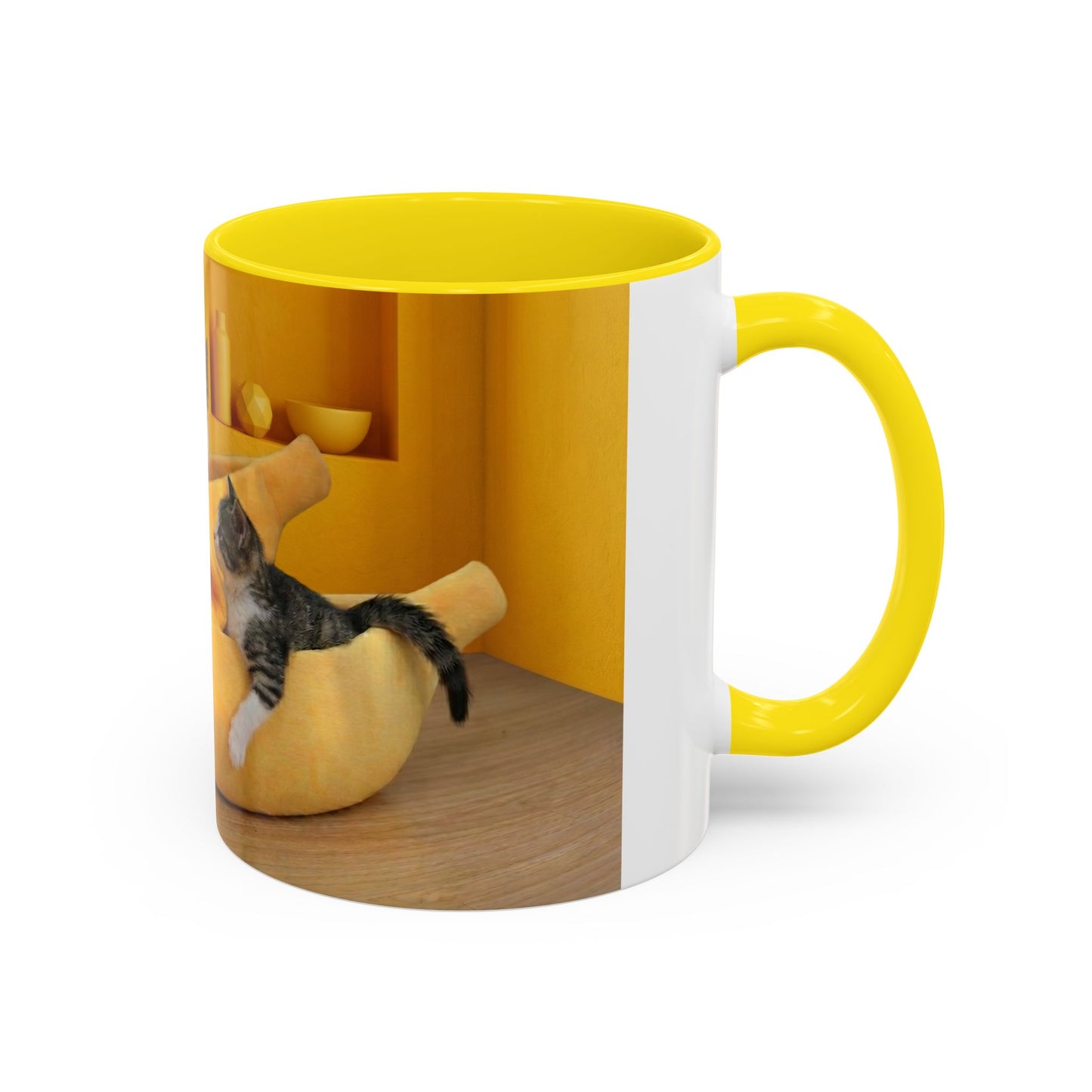 Yellow Cat Bananas Accent Coffee Mug — Cute Kittens in Yellow Room (11/15 oz)