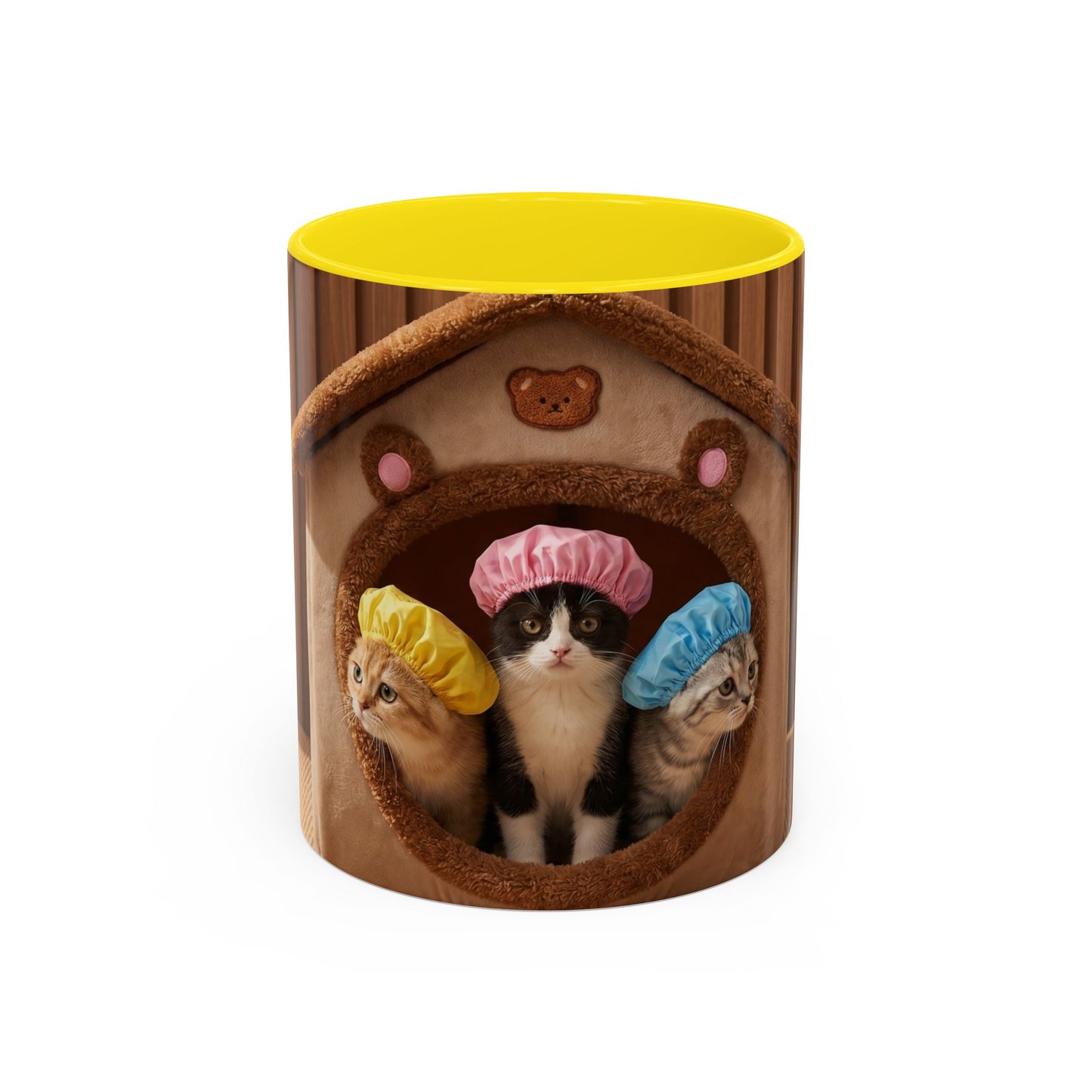 Cute Kittens in Shower Caps Accent Coffee Mug — Pink Interior 11/15oz