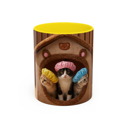 Cute Kittens in Shower Caps Accent Coffee Mug — Pink Interior 11/15oz