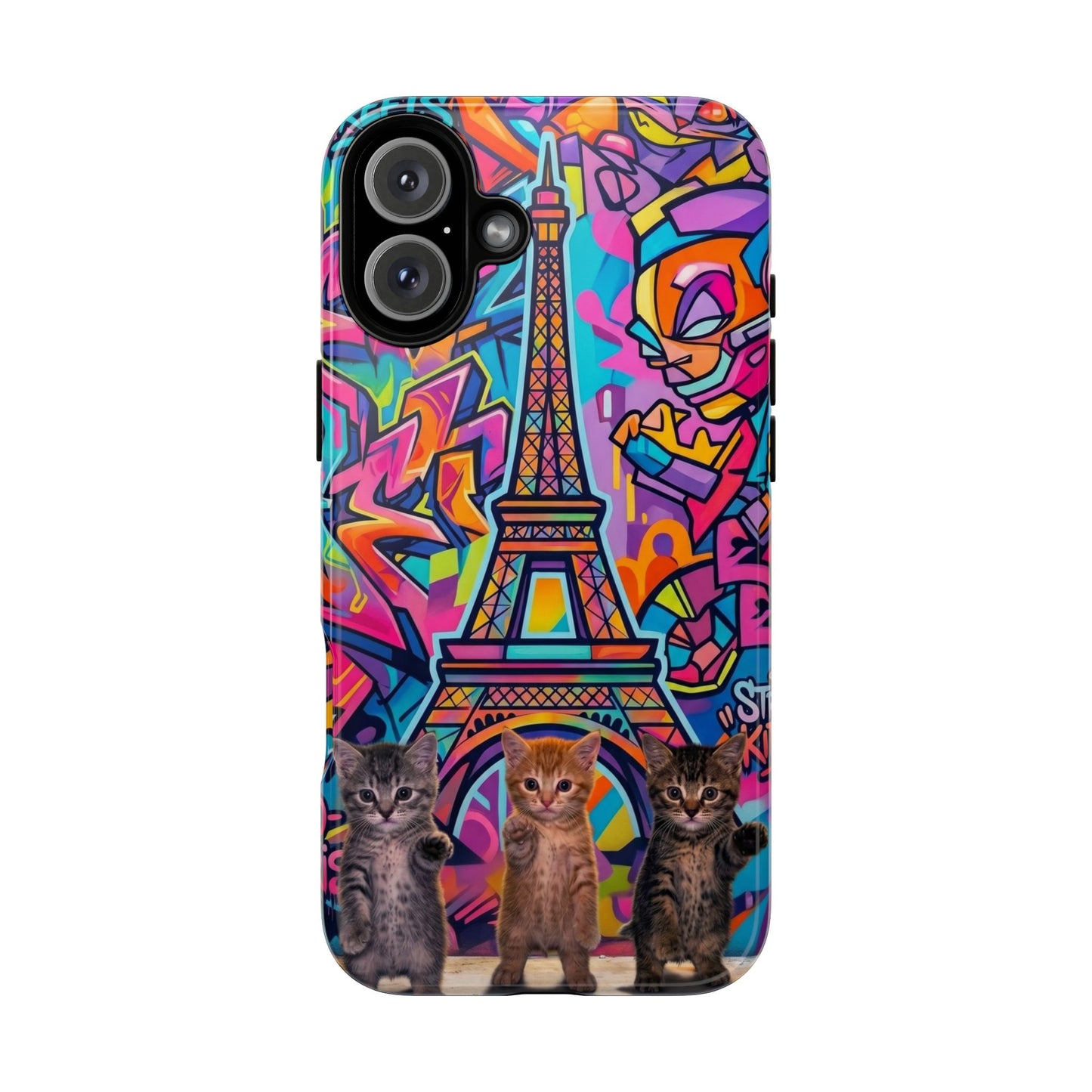 Cat Graffiti Eiffel Phone Case — Colorful Urban Parisian iPhone Cover