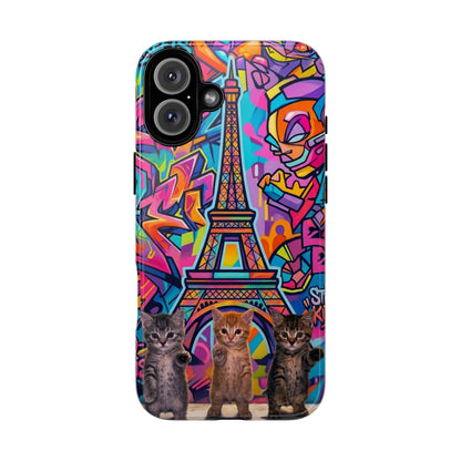Cat Graffiti Eiffel Phone Case — Colorful Urban Parisian iPhone Cover