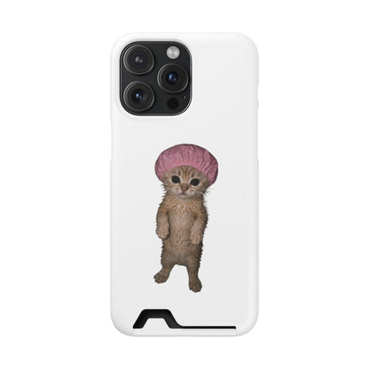 Cute Standing Kitten Cat Shower Cap  Phone Case with Card Holder