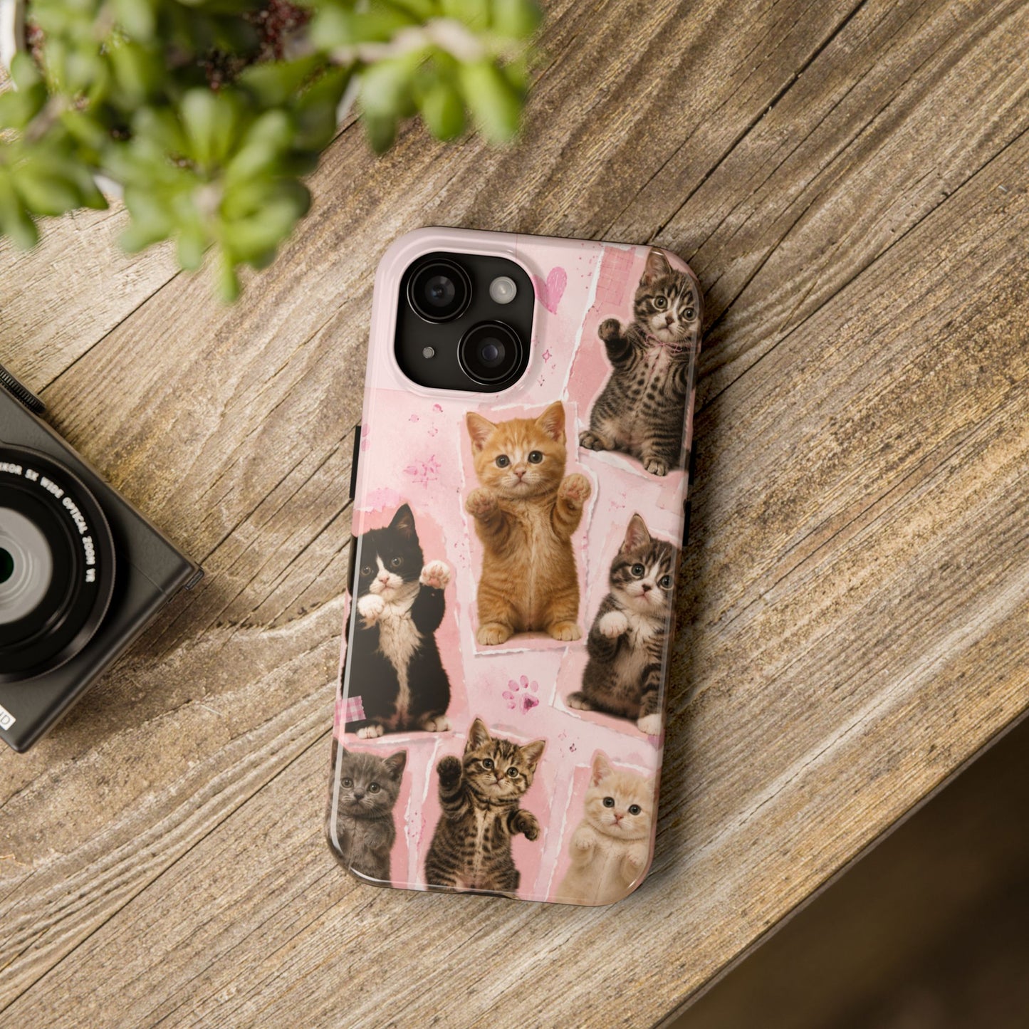 Cute Kittens Tough Phone Case — Pink Paw Print Protective Phone Cover