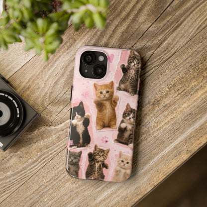 Cute Kittens Tough Phone Case — Pink Paw Print Protective Phone Cover