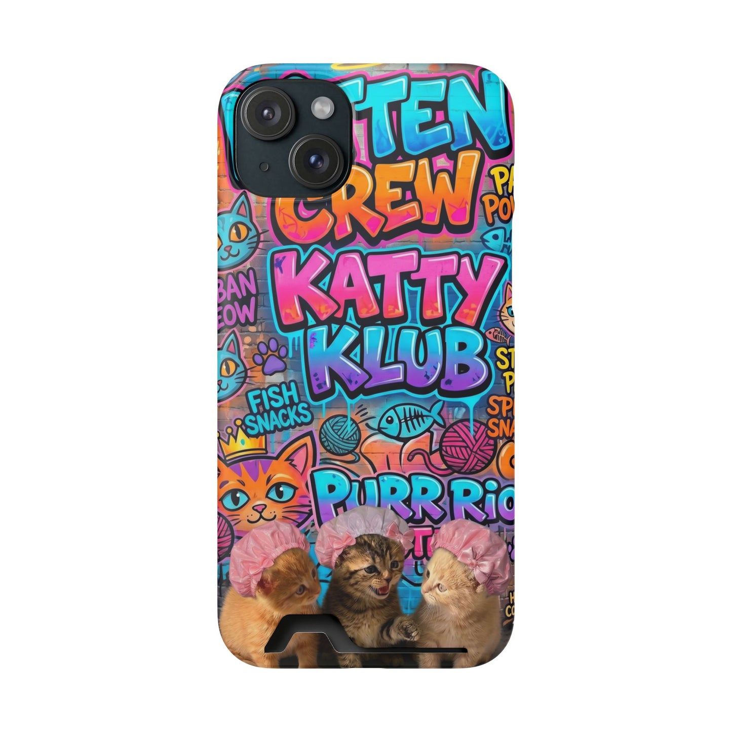 Cat Crew Katty Klub Phone Card Case — Cute Graffiti Kitten Wallet Phone Case