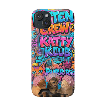 Cat Crew Katty Klub Phone Card Case — Cute Graffiti Kitten Wallet Phone Case