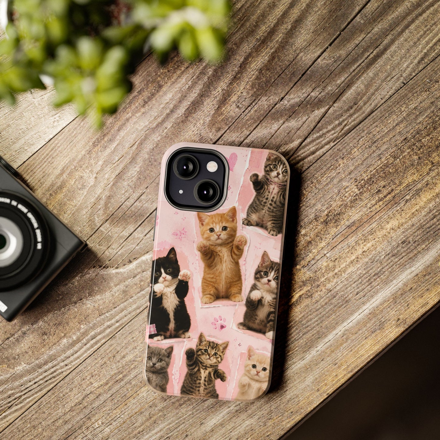 Cute Kittens Tough Phone Case — Pink Paw Print Protective Phone Cover