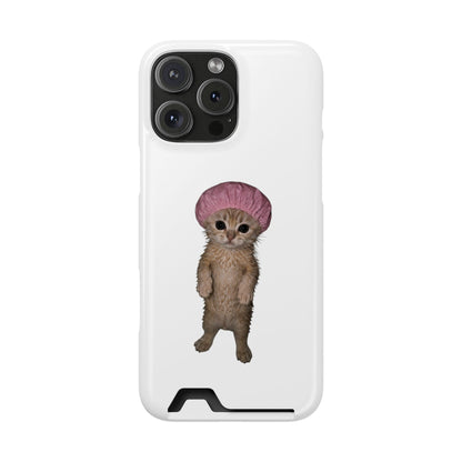 Cute Standing Kitten Cat Shower Cap  Phone Case with Card Holder