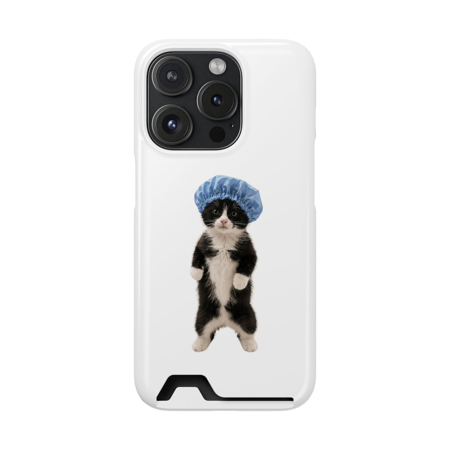 Cute Cat in Shower Cap Slim Phone Case with Card Holder