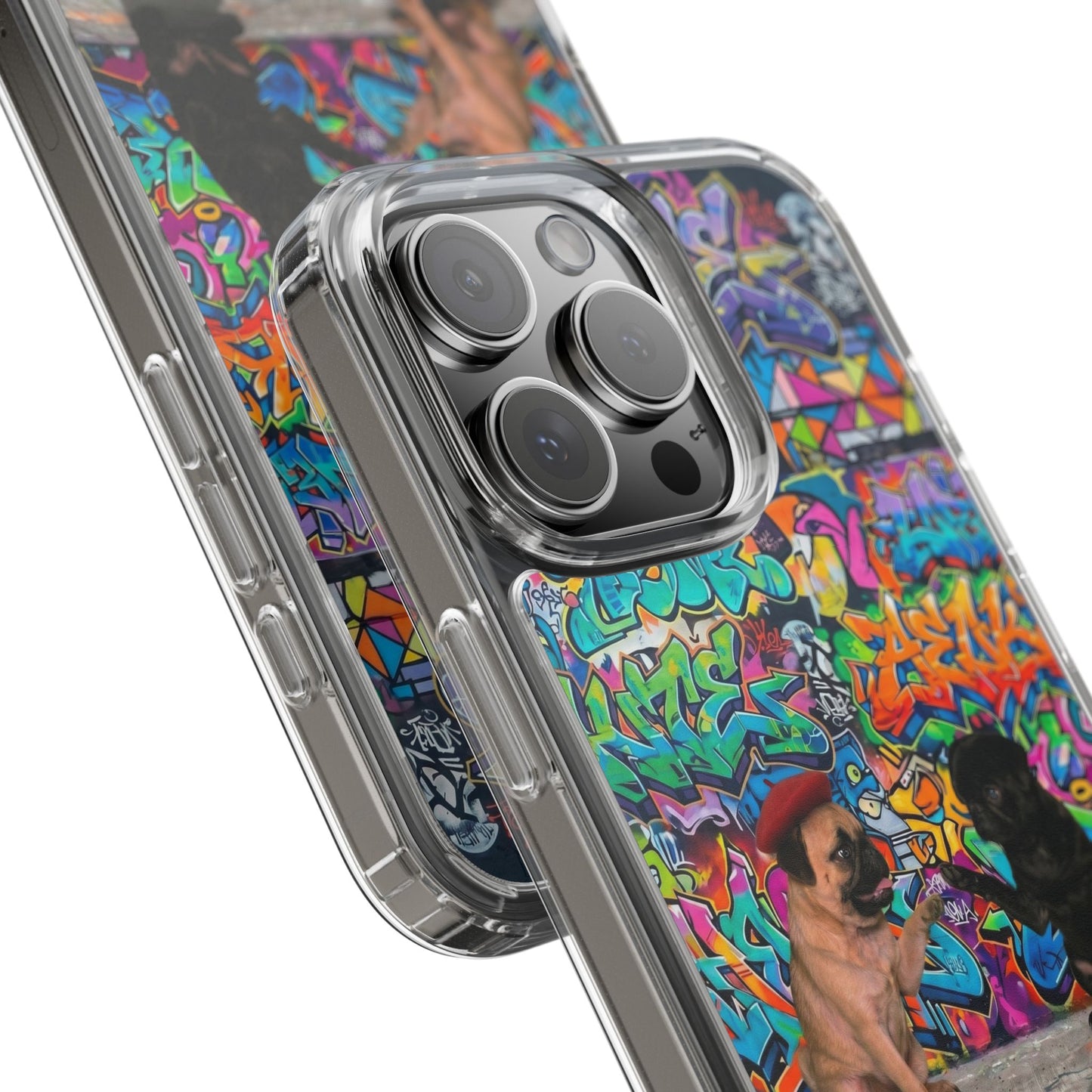 Clear Phone Case — Colorful Graffiti Pugs Design