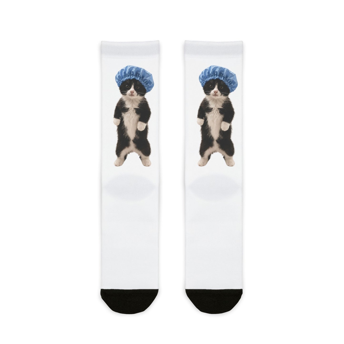 Cute Cat in Shower Cap Sublimation Crew Socks
