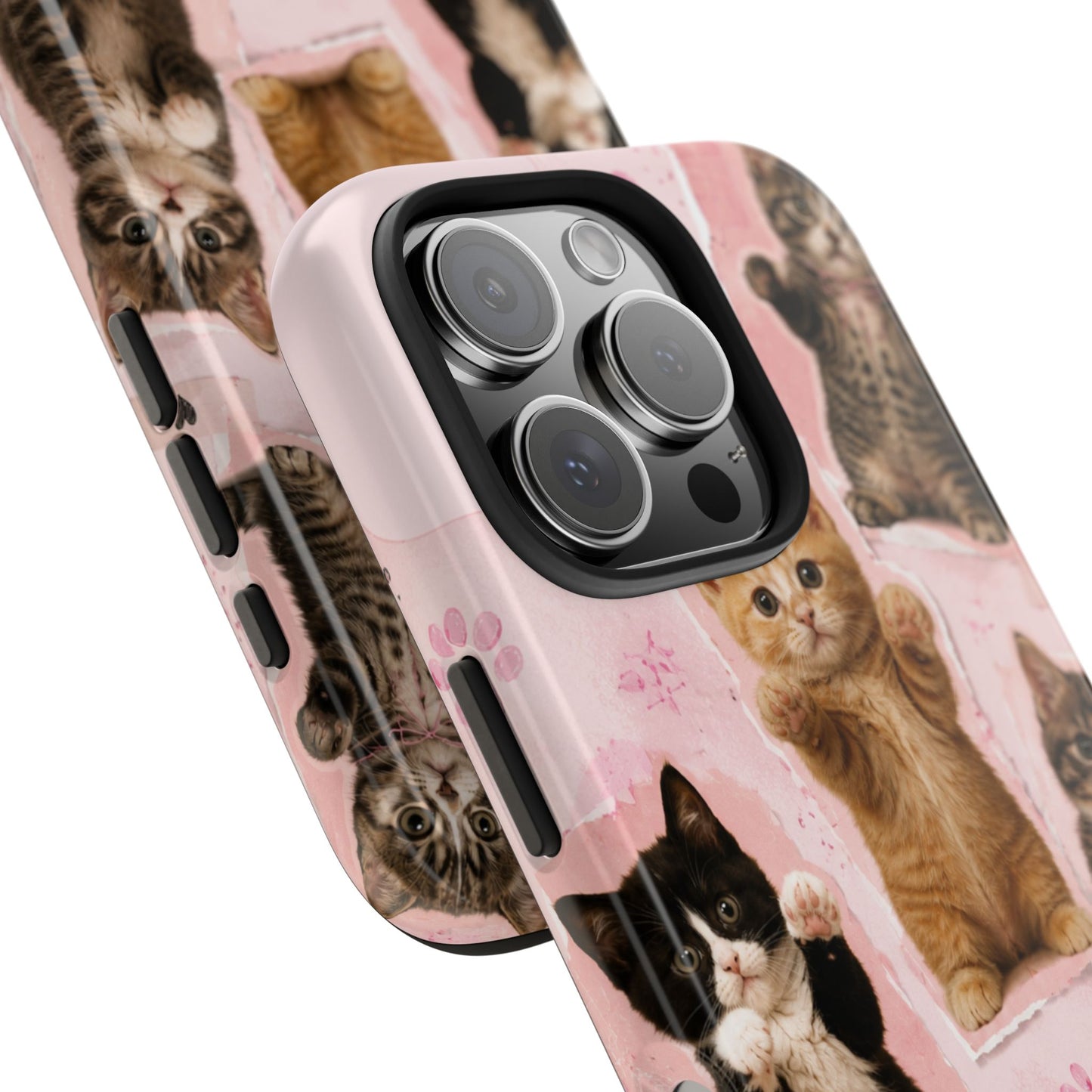 Cute Kittens Tough Phone Case — Pink Paw Print Protective Phone Cover