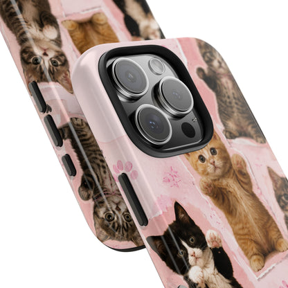 Cute Kittens Tough Phone Case — Pink Paw Print Protective Phone Cover